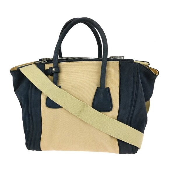 Prada Beige Blue Canvas 2way Handbag YQ04274 BN04 - Picture 2 of 12